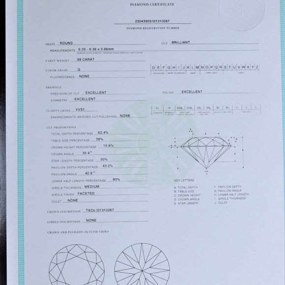 19386 Tiffany & Co. G VVS1 Round Diamond 0.98ct Platinum Engagement Ring 4.75 - Picture 4 of 8